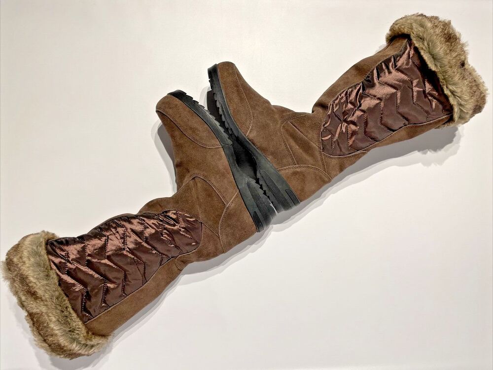 NWOB Lands’ End Sophia Tall Zip Snow Winter Boots Brown Suede Fur Women’s Size 8 - Picture 5 of 8